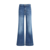 7FOR Blue Cotton Flared Jeans